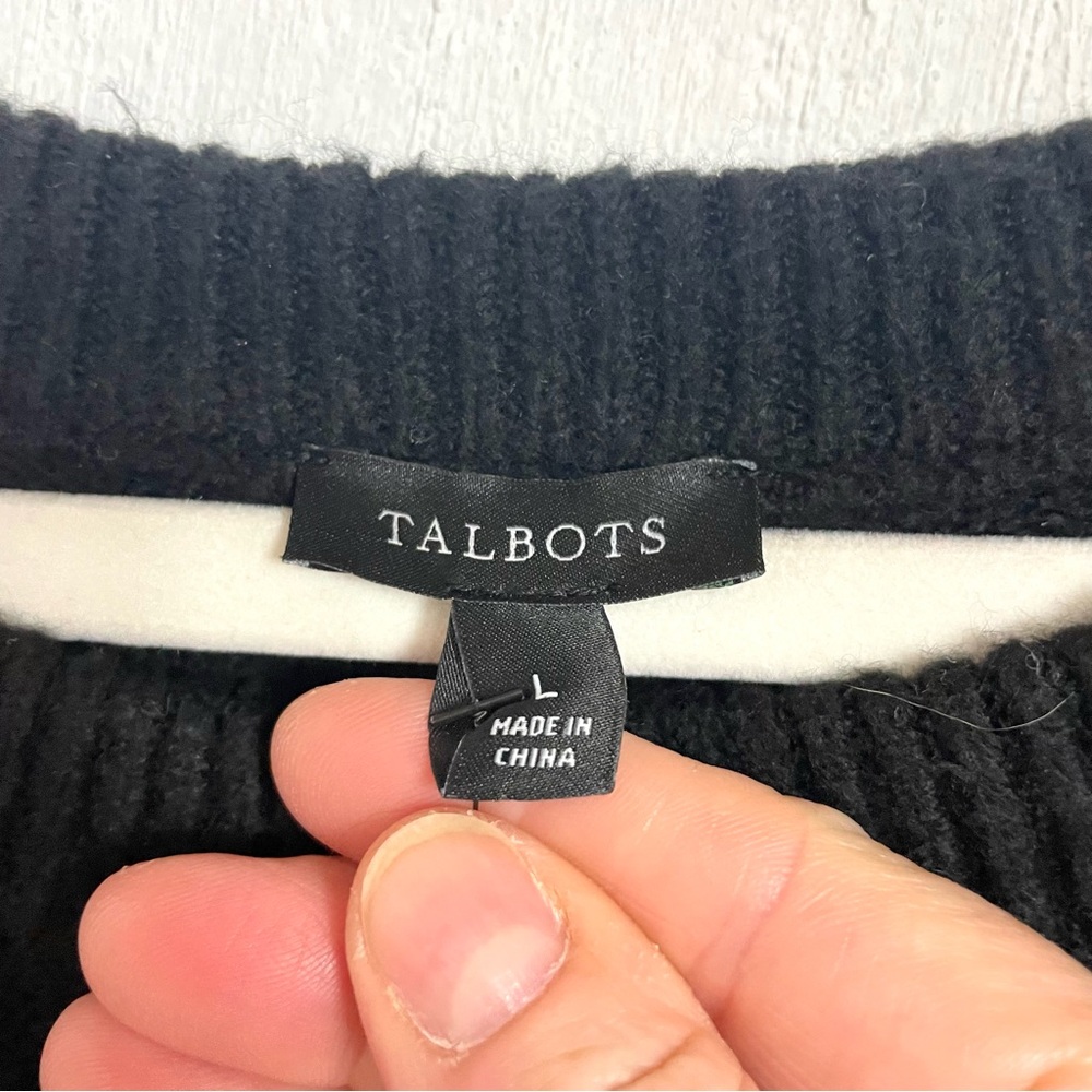 Talbots NWT Long Sleeve Beaded Black Sweater Dress Cable Knit Midi Classic L - Picture 12 of 15